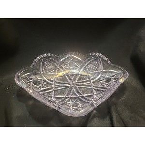 EAPG Crystal Double Mitre Cut Oval Relish Dish w/Scalloped Sawtooth Edge Purple